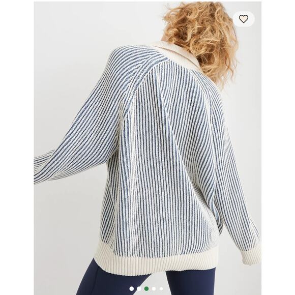 Aerie Sugar Rush Chenille Polo Henley Sweater Striped Oversized Coastal Preppy M - Picture 13 of 15